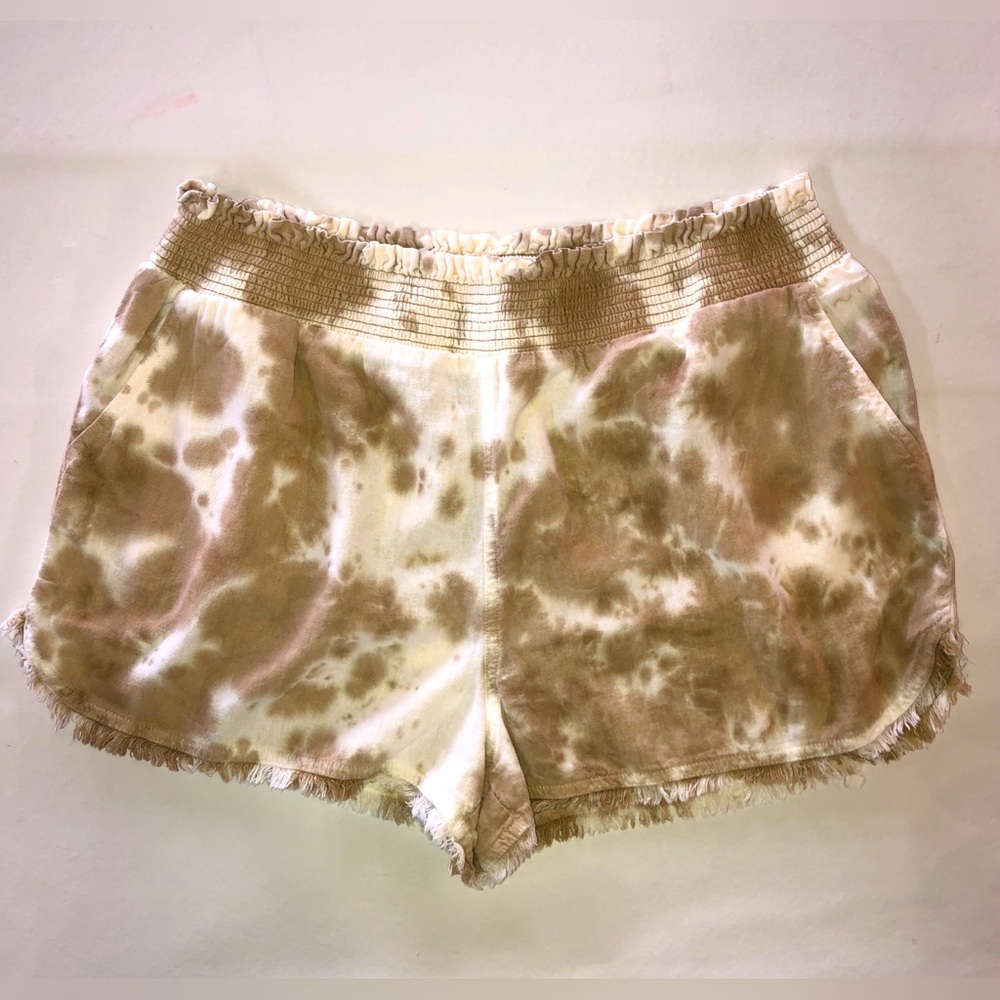 Linen Blend Tie-Dyed Fringed Hem True Craft Shorts (XL)